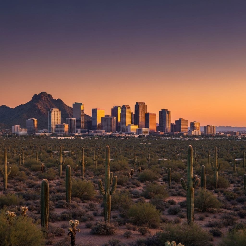 Phoenix Arizona skyline with desert mountains
