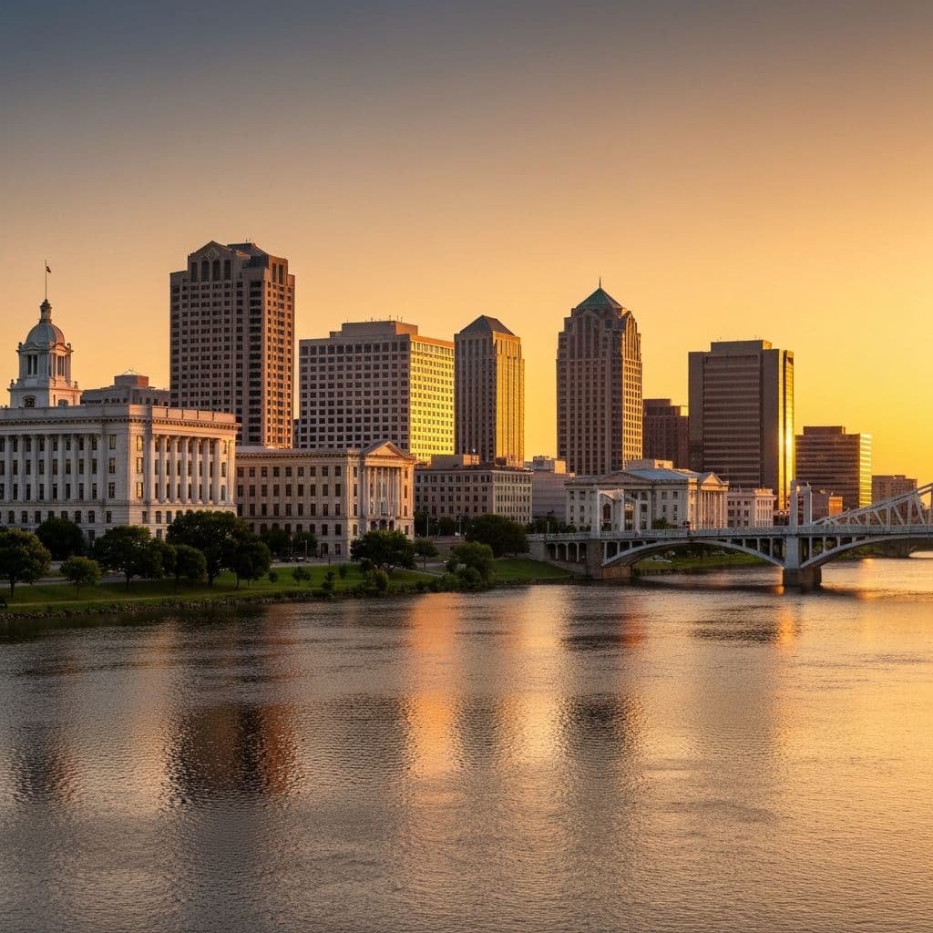 Richmond Virginia skyline with James River